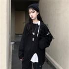 Loose-fit Slit-front Drawstring Sweater / Long Sleeve Plain T-shirt