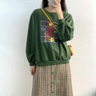 Long-sleeve Printed Sweatshirt / Plaid Midi Skirt