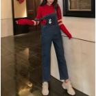 Striped Hooded Top / Denim Jumpsuit