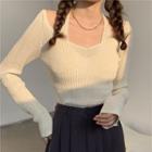 Long-sleeve Slim-fit Knit Top - 2 Colors
