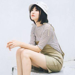 Set : Stripe Short-sleeve T-shirt + Short Dungaree