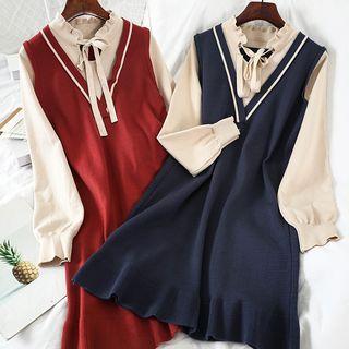 Long-sleeve Paneled A-line Knit Dress