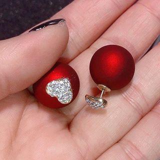 Rhinestone Heart Double-sided Earring