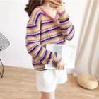 Loose-fit Rainbow-stripe Knit Sweater Pink - One Size