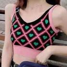 Spaghetti Strap Heart Pattern Crop Top Pink - One Size