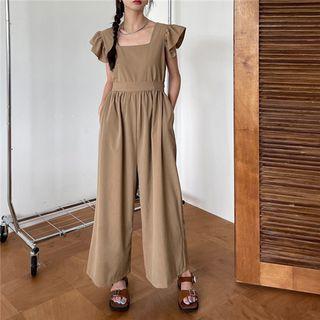 Sleeveless Frill Trim Tie-waist Wide Leg Jumpsuit