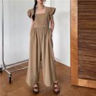 Sleeveless Frill Trim Tie-waist Wide Leg Jumpsuit