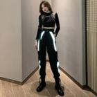 Contrast Stitching Long-sleeve Top / Reflective Print Jogger Pants