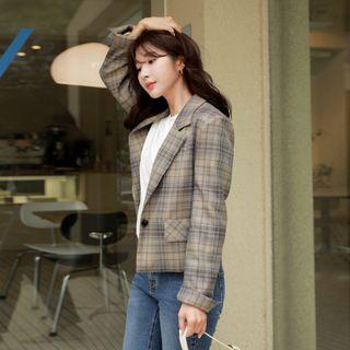 Single-button Cropped Plaid Blazer