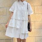 Short-sleeve Mini Layered Shirtdress White - One Size