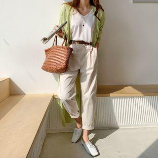 Band-waist Pintuck-front Pants