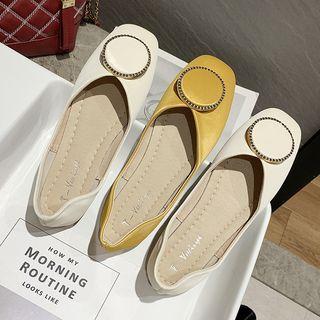 Satin Square-toe Disc Accent Flats