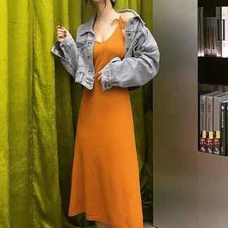 Denim Jacket / Strappy Midi Dress