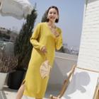 V-neck Cable-knit Long Dress