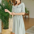 Short-sleeve Striped A-line Dress With Belt