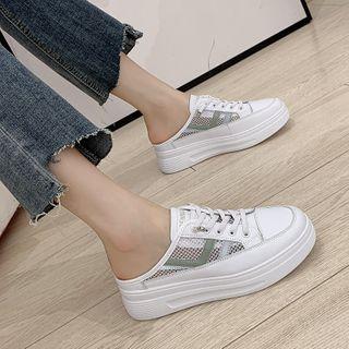 Platform Mesh Lace Up Mules