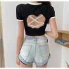 Short-sleeve Heart Cutout Cropped T-shirt