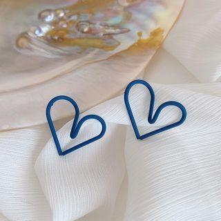 Alloy Heart Earring Stud Earring - 1 Pair - Heart - Blue - One Size