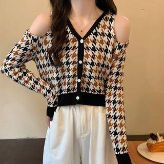 Cold-shoulder Houndstooth Cardigan