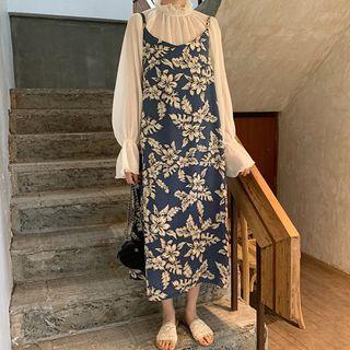 Mesh Blouse / Spaghetti Strap Midi Dress