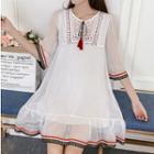 Elbow-sleeve Embroidered Chiffon Tunic