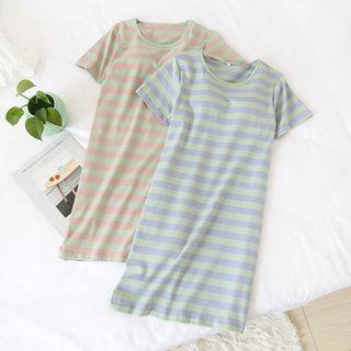 Striped Short-sleeve Padded Sleep Dress