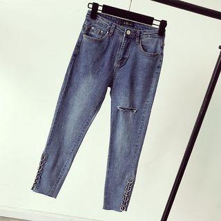 Hoop-accent Ripped Cropped Jeans