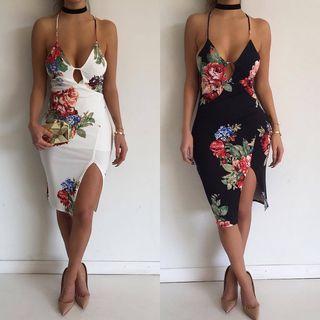 Floral Print Strappy Bodycon Dress