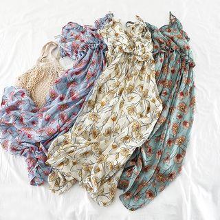 Flower Print Spaghetti Strap Midi A-line Dress