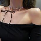 Bow Faux Suede Rhinestone Layered Choker Silver & Black - One Size