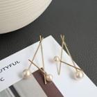 Faux-pearl Triangle Stud Earring 1 Pair - Gold - One Size