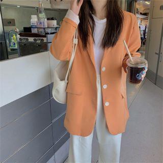 Plain Long-sleeve Blazer Tangerine - One Size