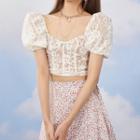 Cropped Puff-sleeve Lace Bow Top