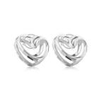 14k Italian White Gold Double Mini Open Diamond Cut Twist Heart Shaped Stud Earrings