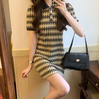 Short-sleeve Argyle Mini Polo Shirt Dress