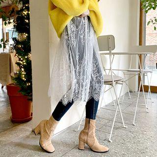 Mock-neck See-through Long Lace Dress