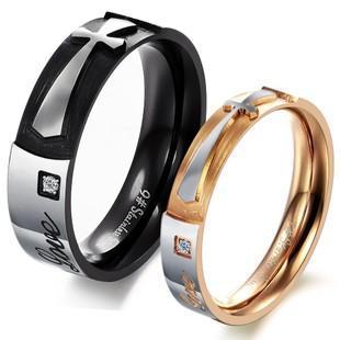Couple Cross Lettering Titanium Steel Ring