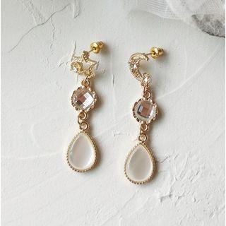 Non-matching Faux Crystal Moon & Star Drop Earring