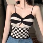 Two-tone Cut-out Check Panel Knit Camisole Top Check - Black & White - One Size