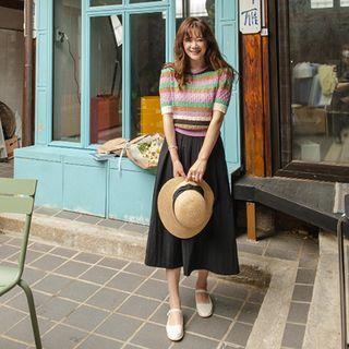 Short-sleeve Pointelle-knit Top Light Purple - One Size