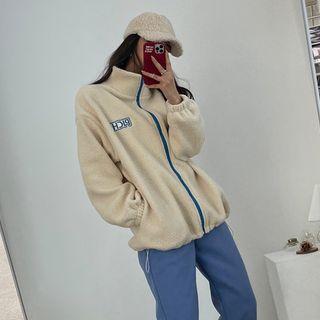 Letter-patch Fleece Zip-up Jacket