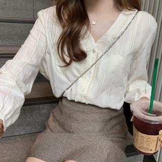 Puff-sleeve Loose-fit Blouse White Top - One Size