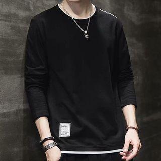 Long-sleeve Round Neck Contrast Trim T-shirt