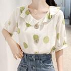 Polka Dot Ruffle Collar Short-sleeve Blouse