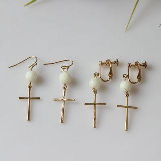 Faux-pearl Cross Drop Earring