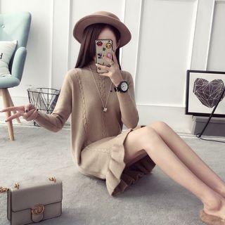 Long-sleeve Ruffle Hem Knit Dress