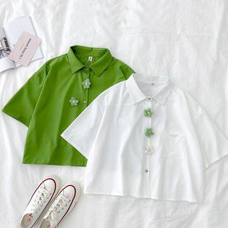 Flower Detail Elbow-sleeve Blouse