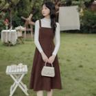 Set: Corduroy Midi A-line Overall Dress + Knit Top