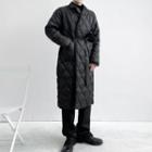 Quilted Padding Long Jacket With Sash