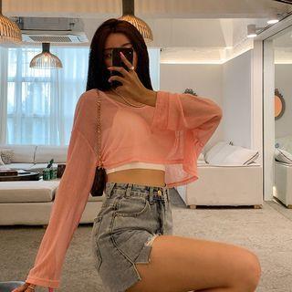 Oversized Sheer Knit Crop Top